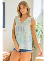 Doe and Rae Top w/Lace Yoke and Back Button Detail