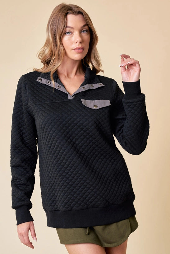 Doe and Rae Diamond Quilted Pull Over Top