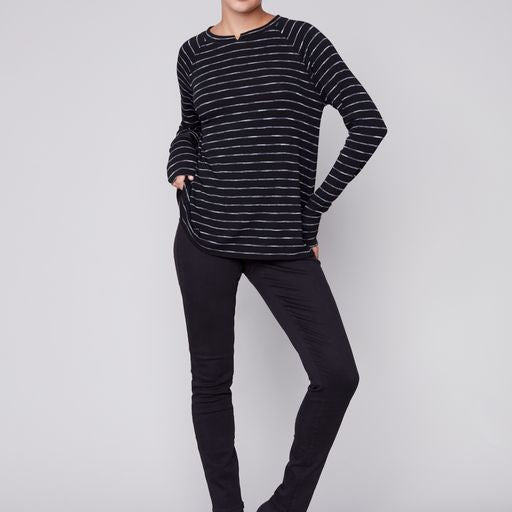 Long Sleeve Notch Neck Cotton Lycra Fitted T-Shirt