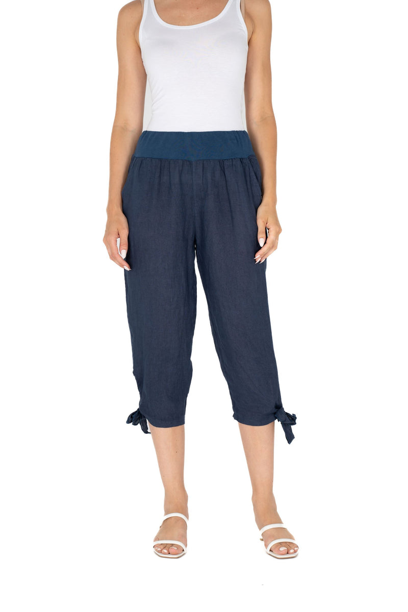 M Linen Capri Pants w/Tie