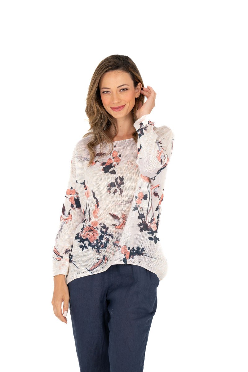 M Floral/Bird Print Sweater