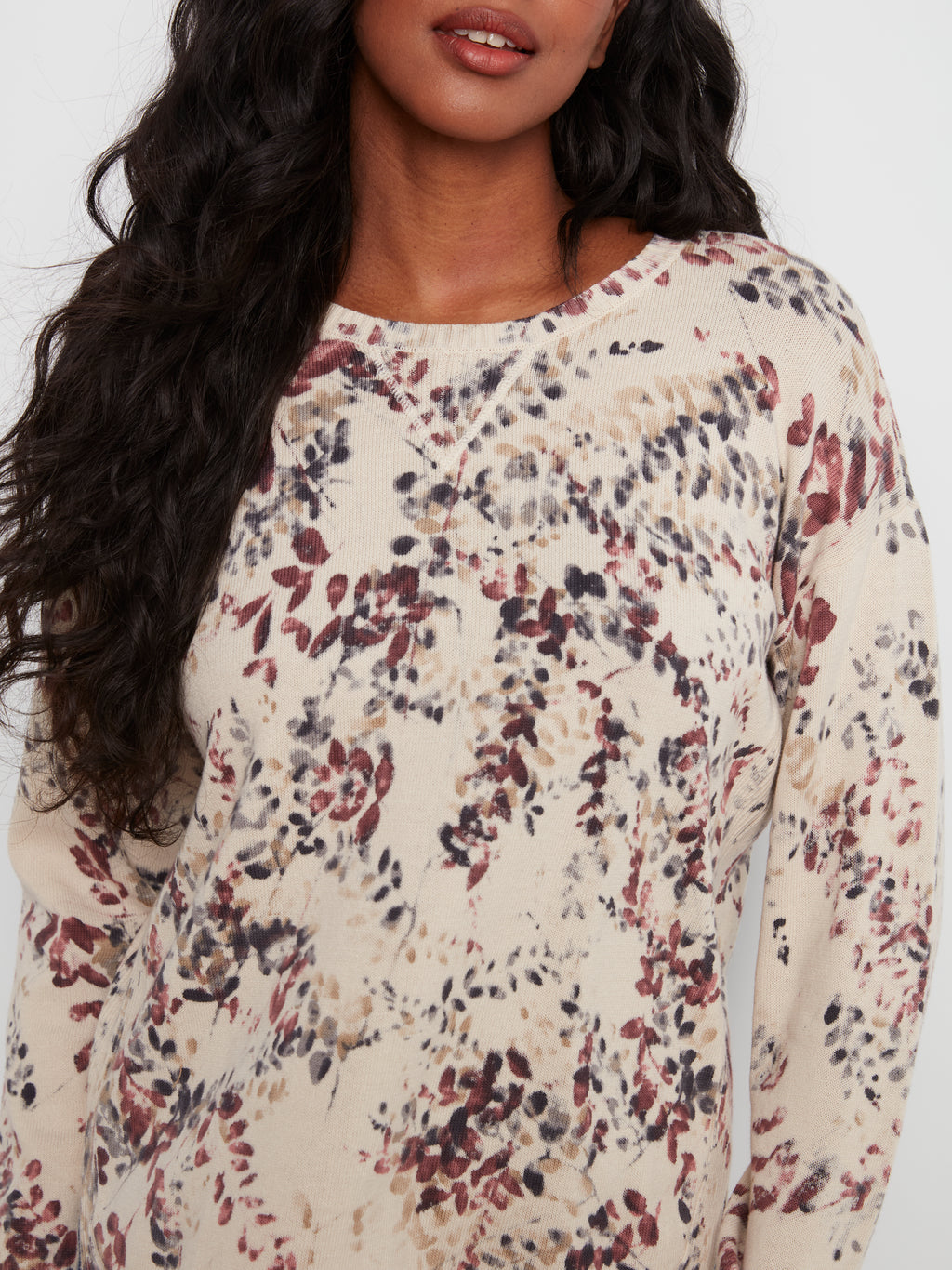 Charlie B Poetry cream floral printed cotton sweater – women's crew neck long sleeve regular fit