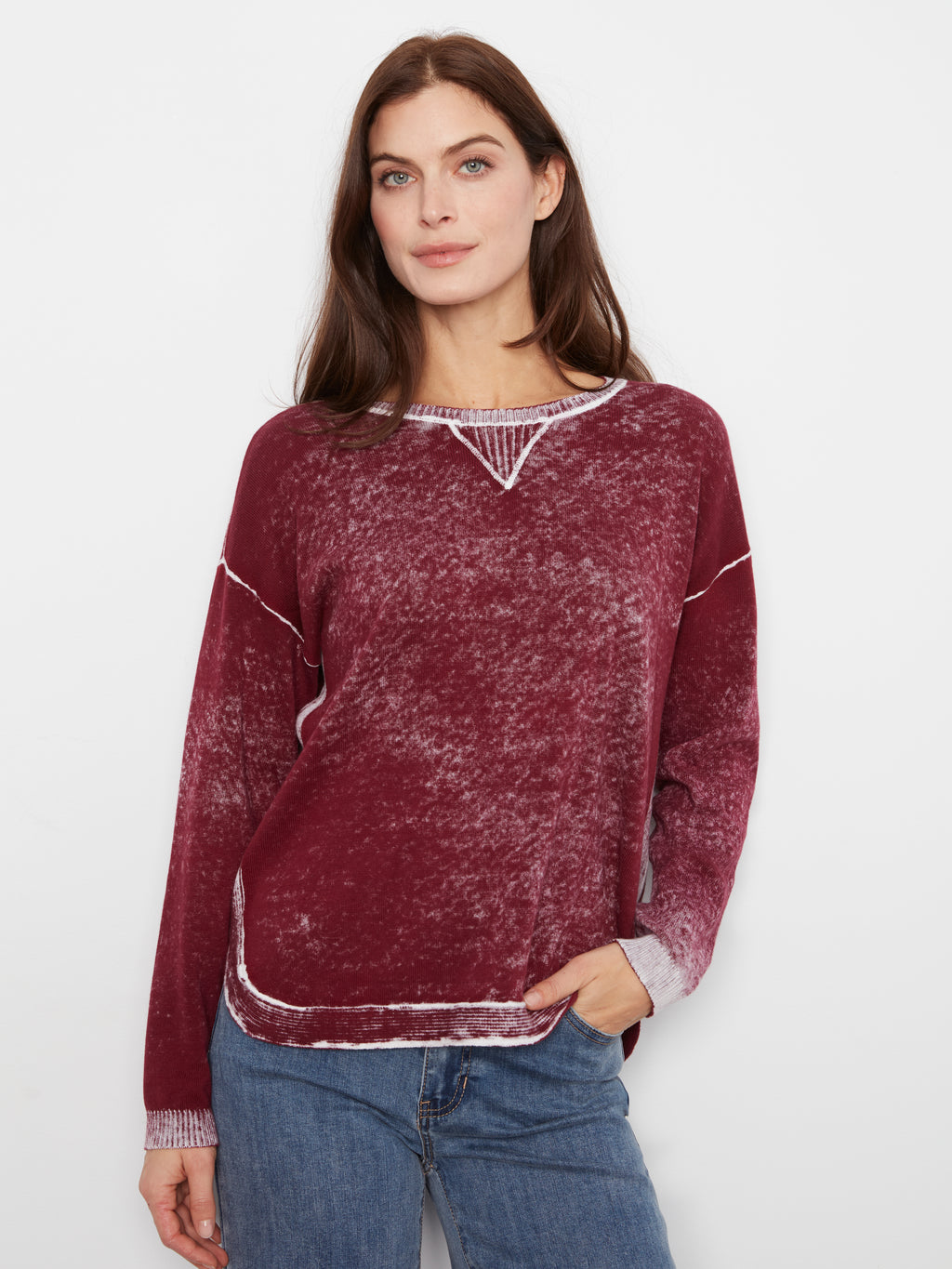 Charlie B Poetry cream floral printed cotton sweater – women's crew neck long sleeve regular fit