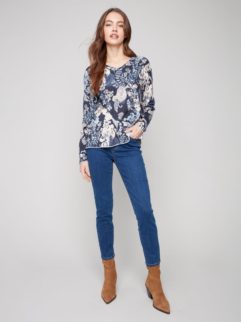 Charlie B Printed V-Neck Sweater