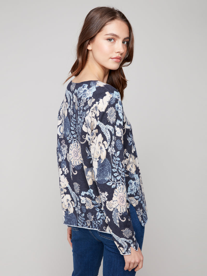 Charlie B Printed V-Neck Sweater