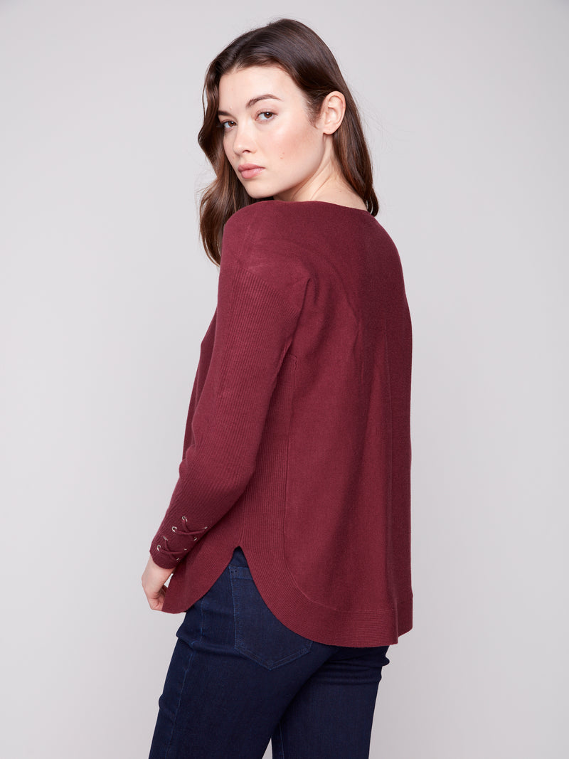 Charlie B Sweater w/Lacing on the Sleeve