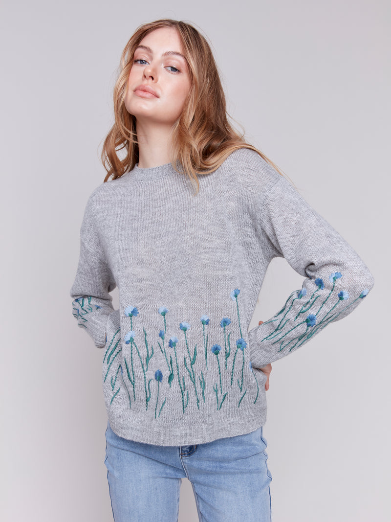 Charlie B Sweater w/Floral Embroidery