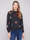 Charlie B Mock Neck Sweater w/Floral Embroidery