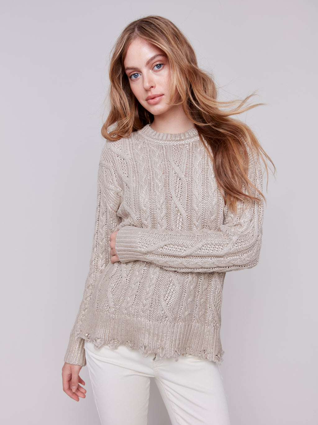 Charlie B Foiled Cable Knit Sweater