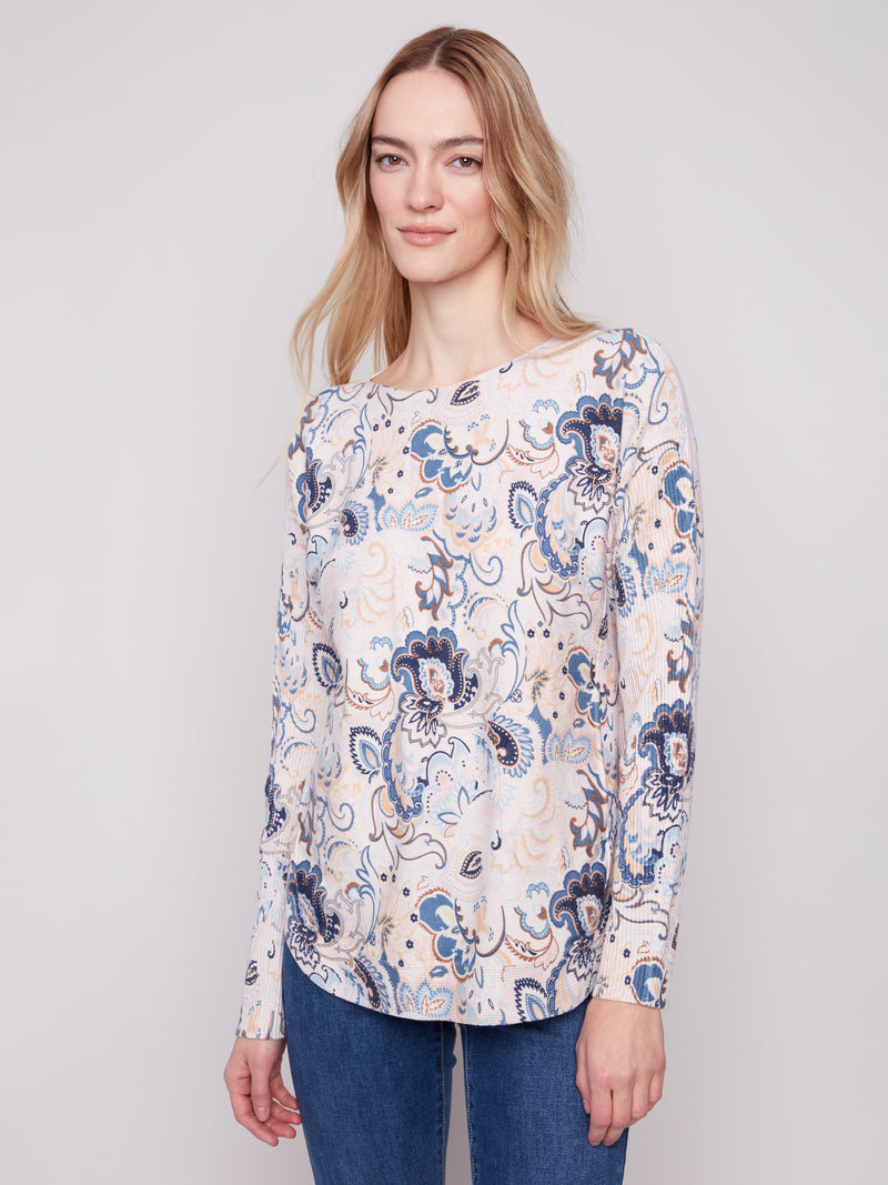 Charlie B Printed Round Hem Sweater