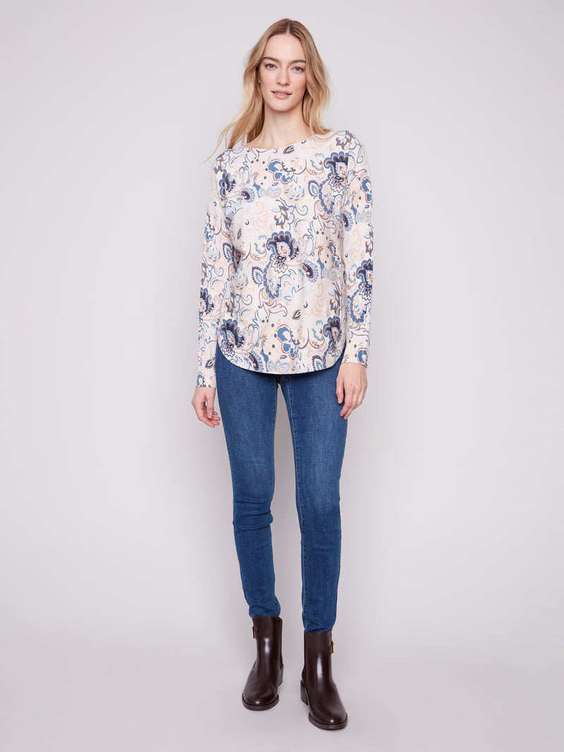 Charlie B Printed Round Hem Sweater