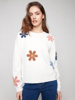 Charlie B Plush Sweater w/Boucle Flowers