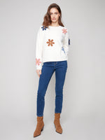 Charlie B Plush Sweater w/Boucle Flowers