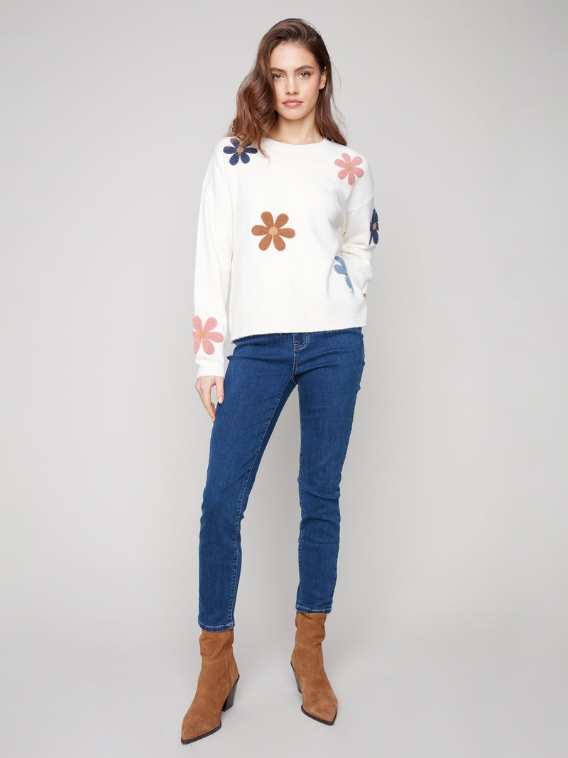 Charlie B Plush Sweater w/Boucle Flowers