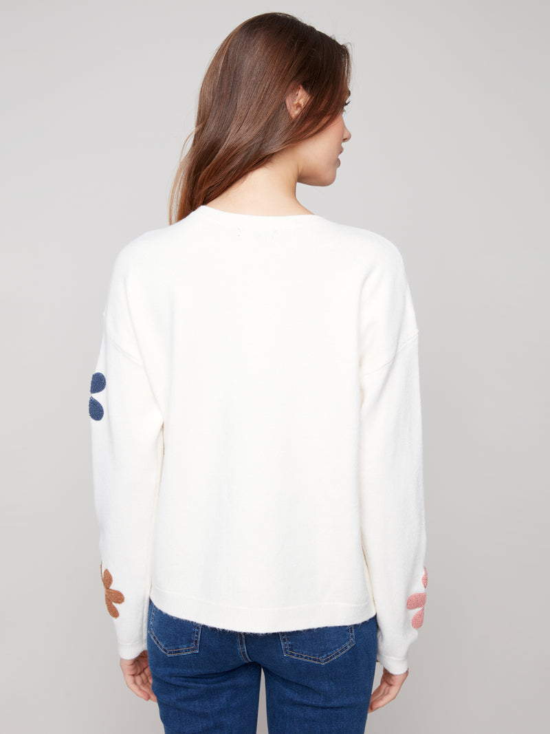 Charlie B Plush Sweater w/Boucle Flowers