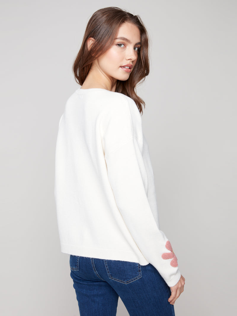 Charlie B Plush Sweater w/Boucle Flowers