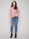 Charlie B Crochet Sleeve Mock Neck Sweater