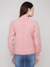 Charlie B Crochet Sleeve Mock Neck Sweater