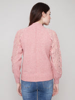 Charlie B Crochet Sleeve Mock Neck Sweater
