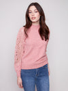Charlie B Crochet Sleeve Mock Neck Sweater