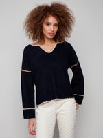 Charlie B Notched Soutache Sweater