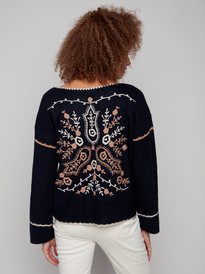 Charlie B Notched Soutache Sweater