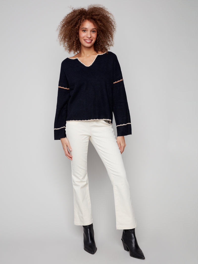 Charlie B Notched Soutache Sweater