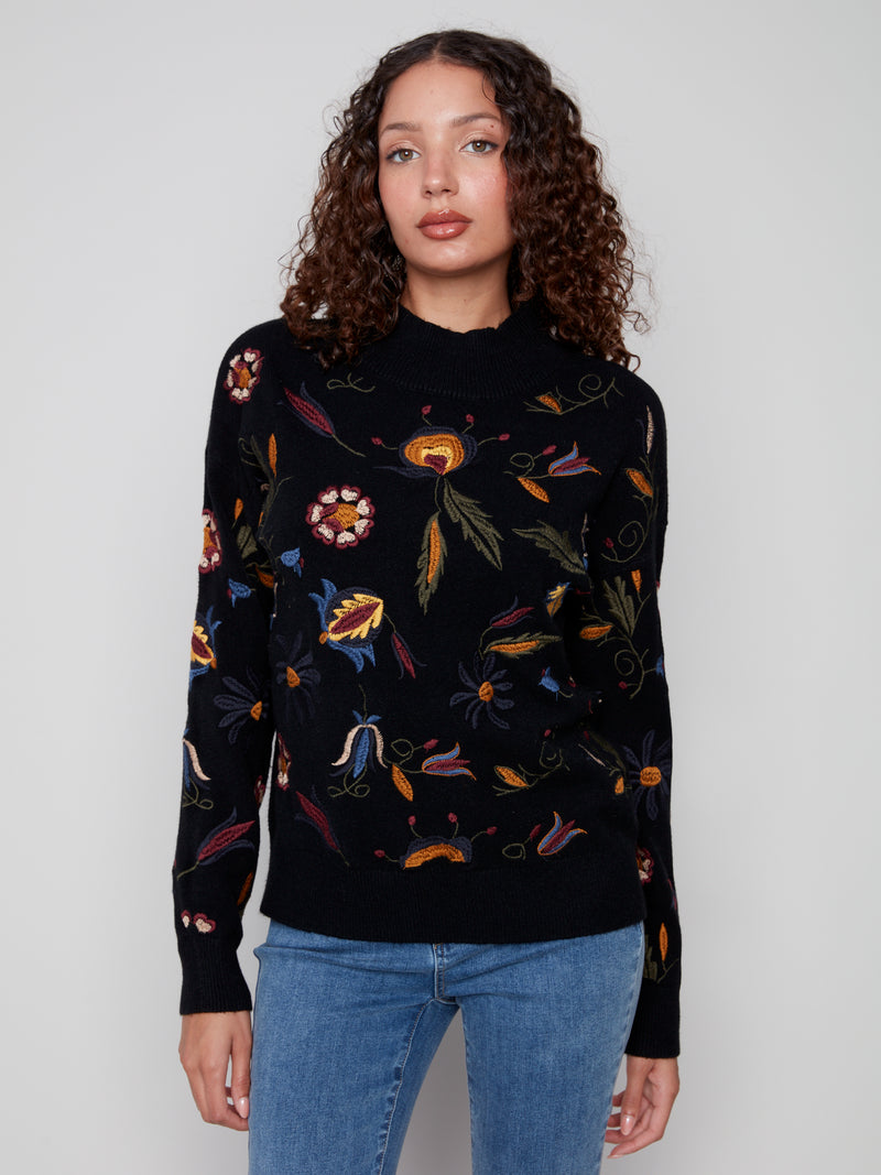 Charlie B Embroidered Mock Neck Sweater