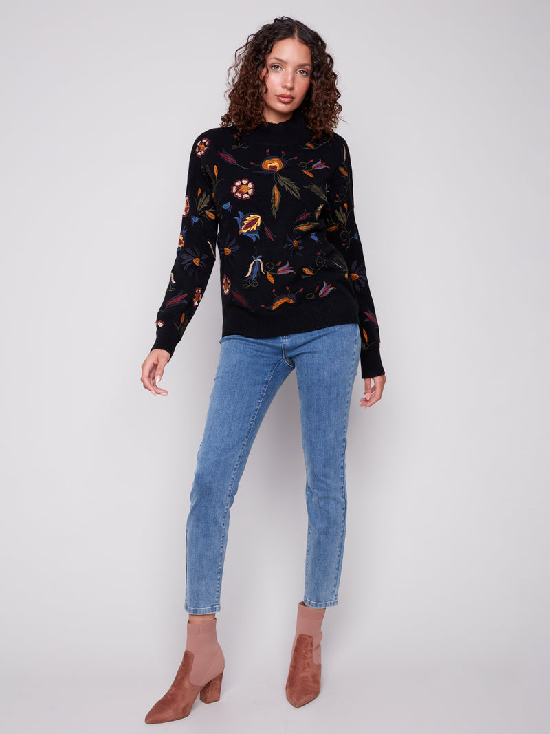Charlie B Embroidered Mock Neck Sweater