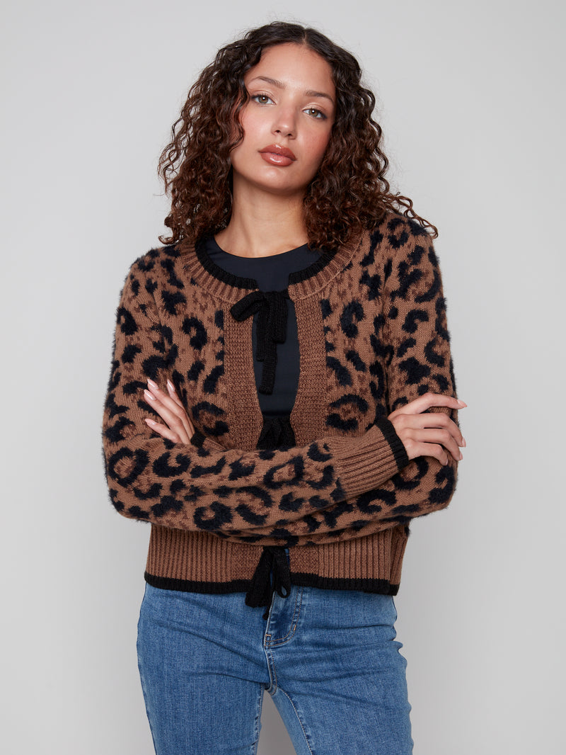 Charlie B Bow Tie Front Leopard Cardigan