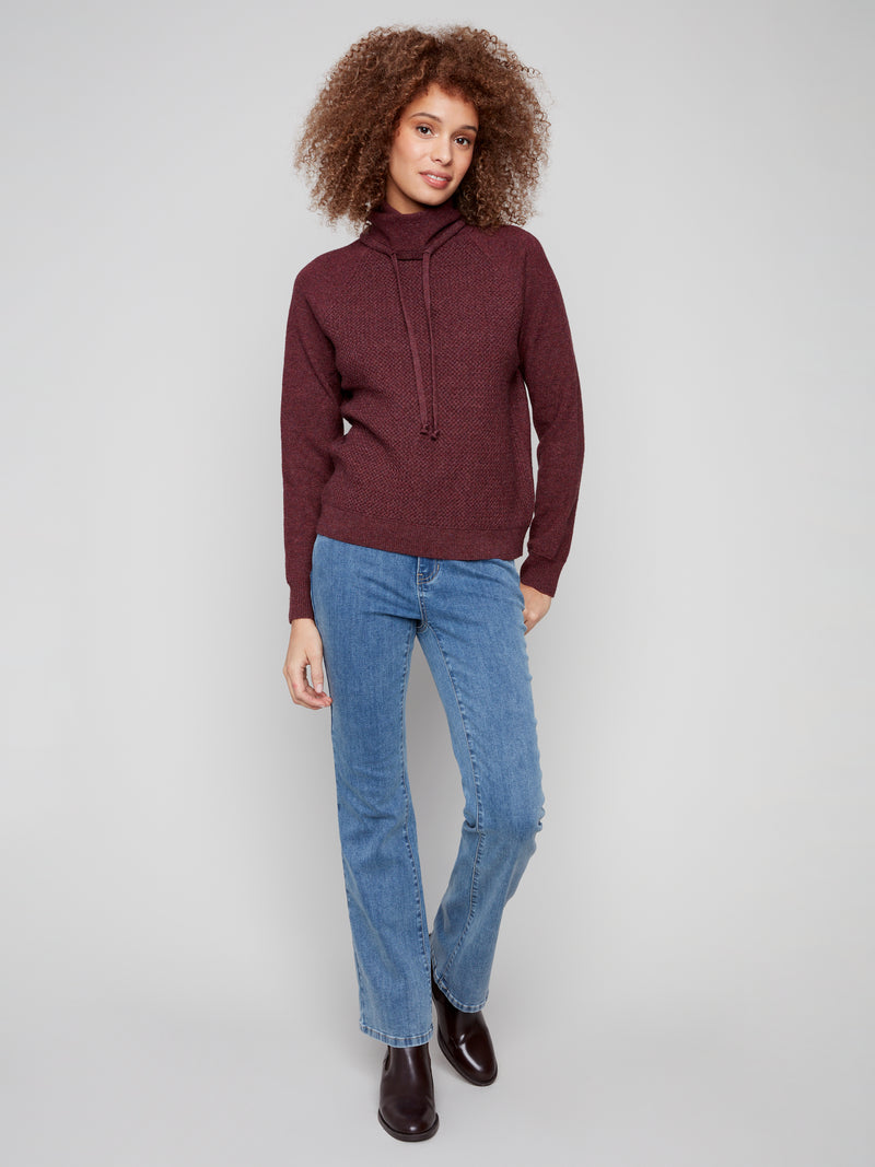 Charlie B Textured Small Cowl Neck Sweater