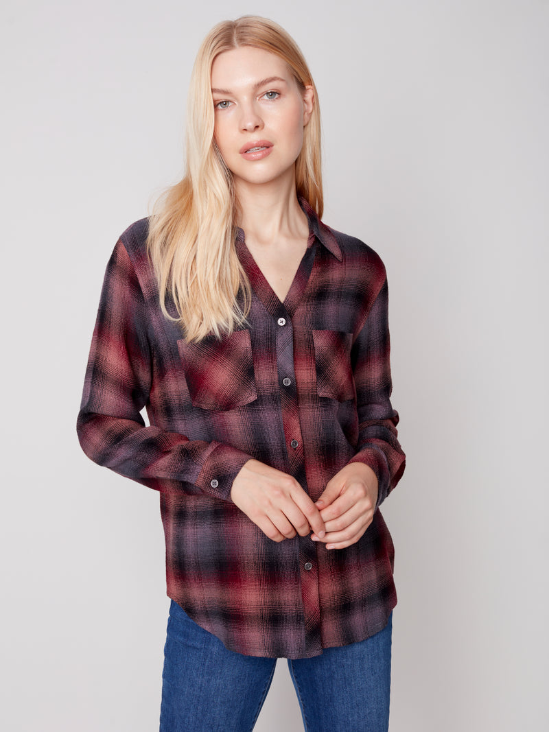 Charlie B Dip Dye Plaid Blouse