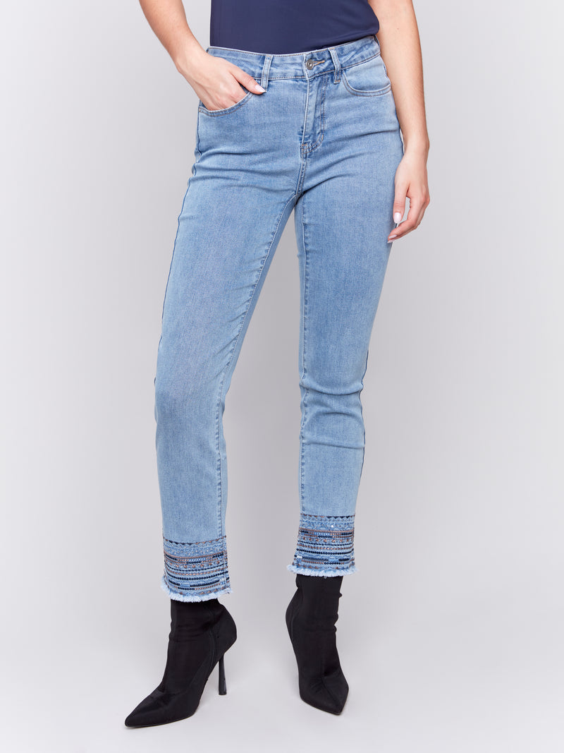 Charlie B Jeans w/Embroidered Hem