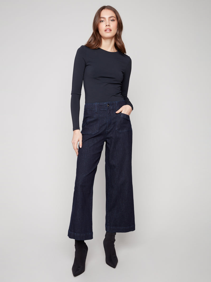 Charlie B Cropped Wide Leg Twill Pants
