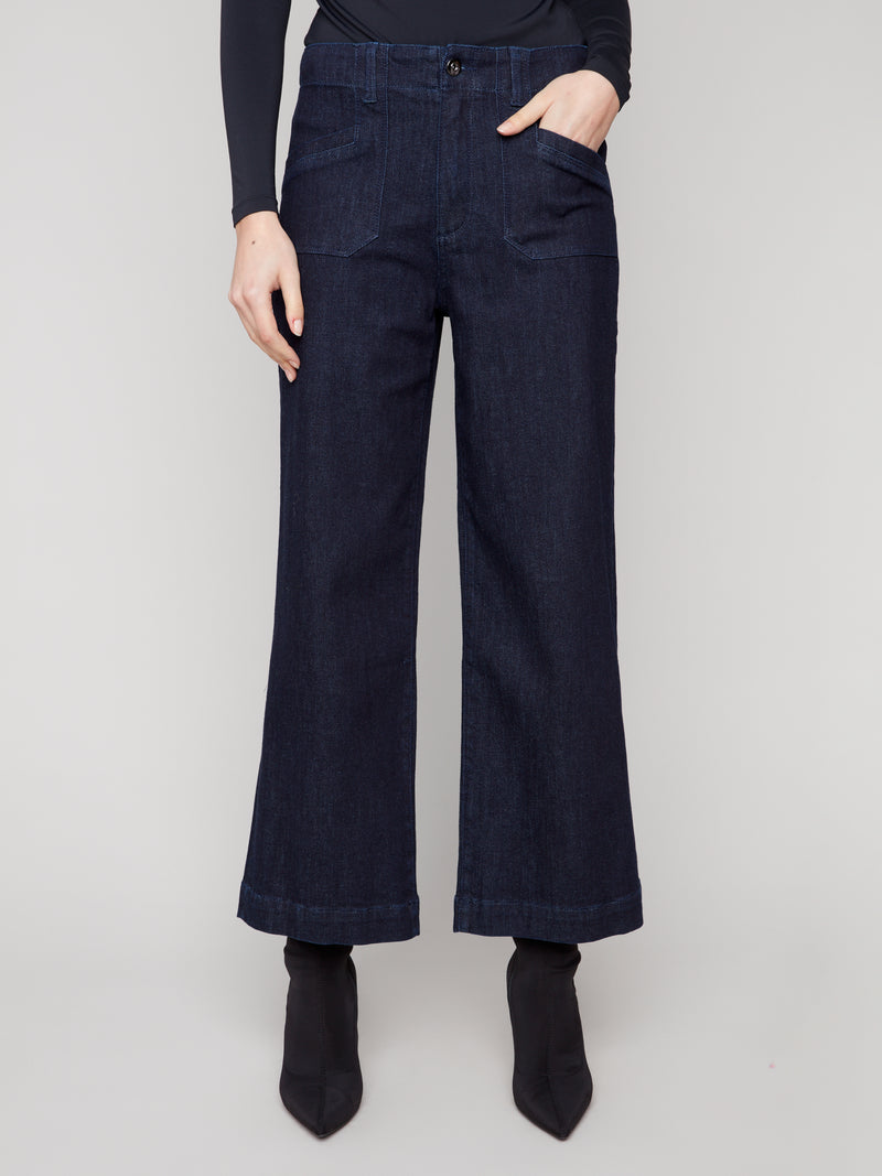 Charlie B Cropped Wide Leg Twill Pants