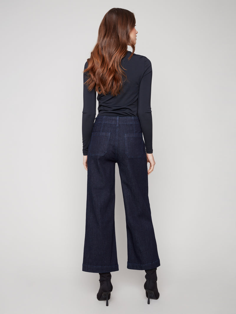 Charlie B Cropped Wide Leg Twill Pants