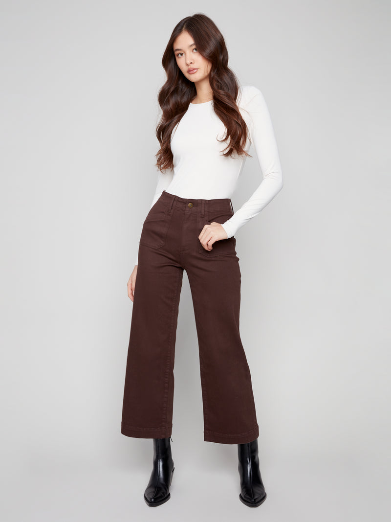 Charlie B Cropped Wide Leg Twill Pants
