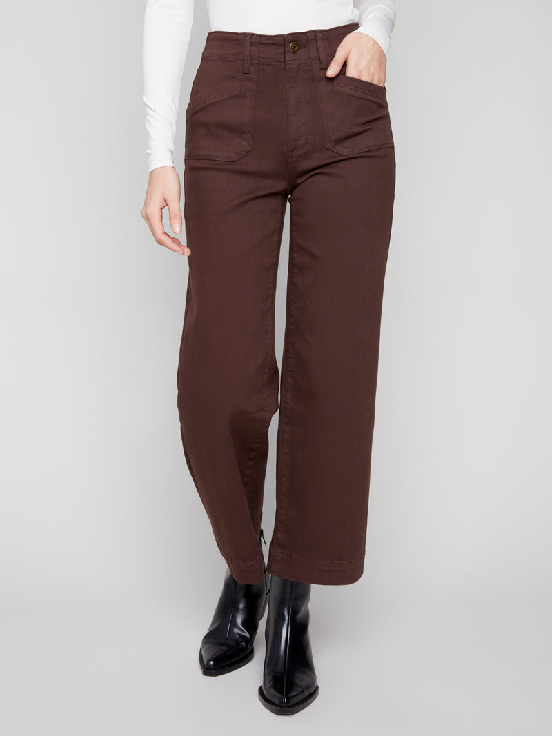 Charlie B Cropped Wide Leg Twill Pants