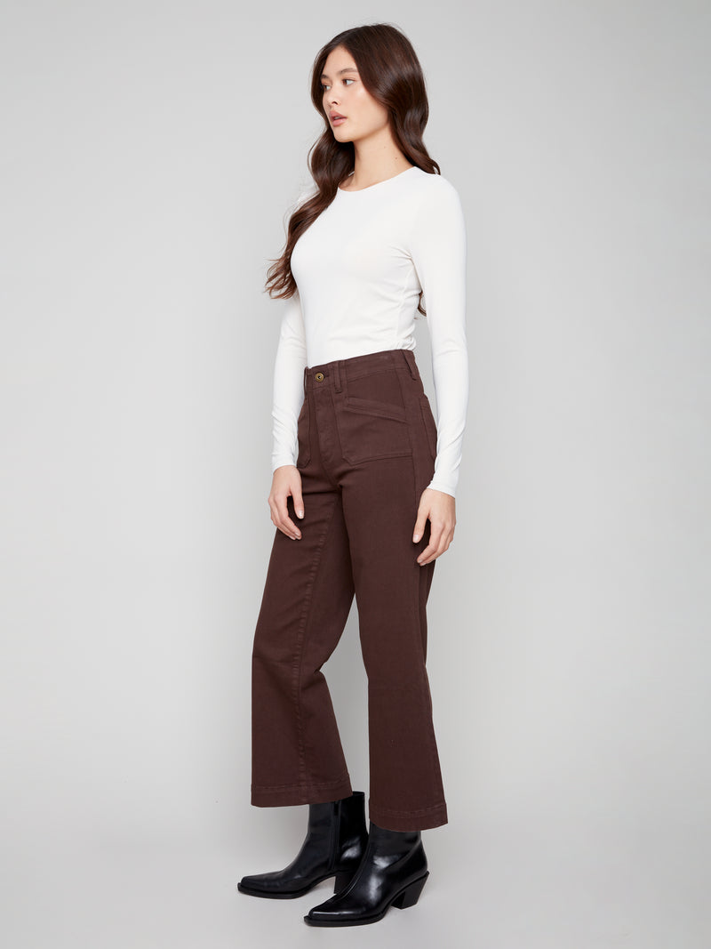 Charlie B Cropped Wide Leg Twill Pants