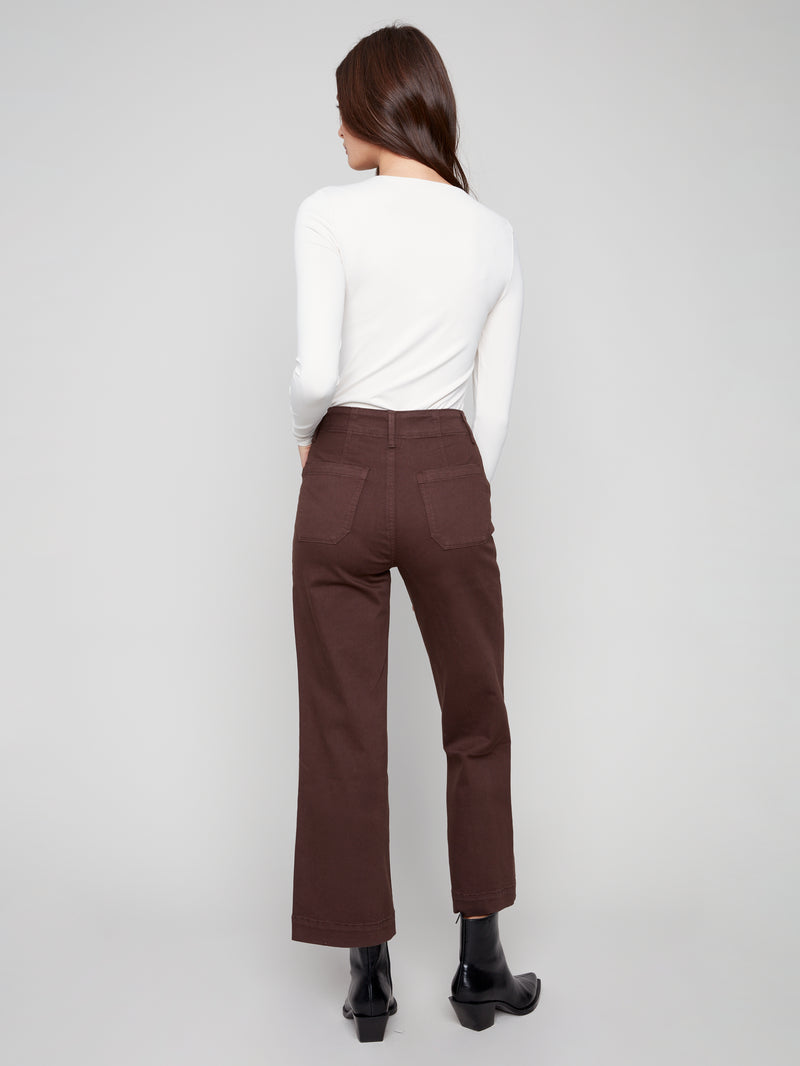 Charlie B Cropped Wide Leg Twill Pants