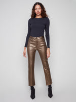 Charlie B Slim Leg Metallic Twill Pants