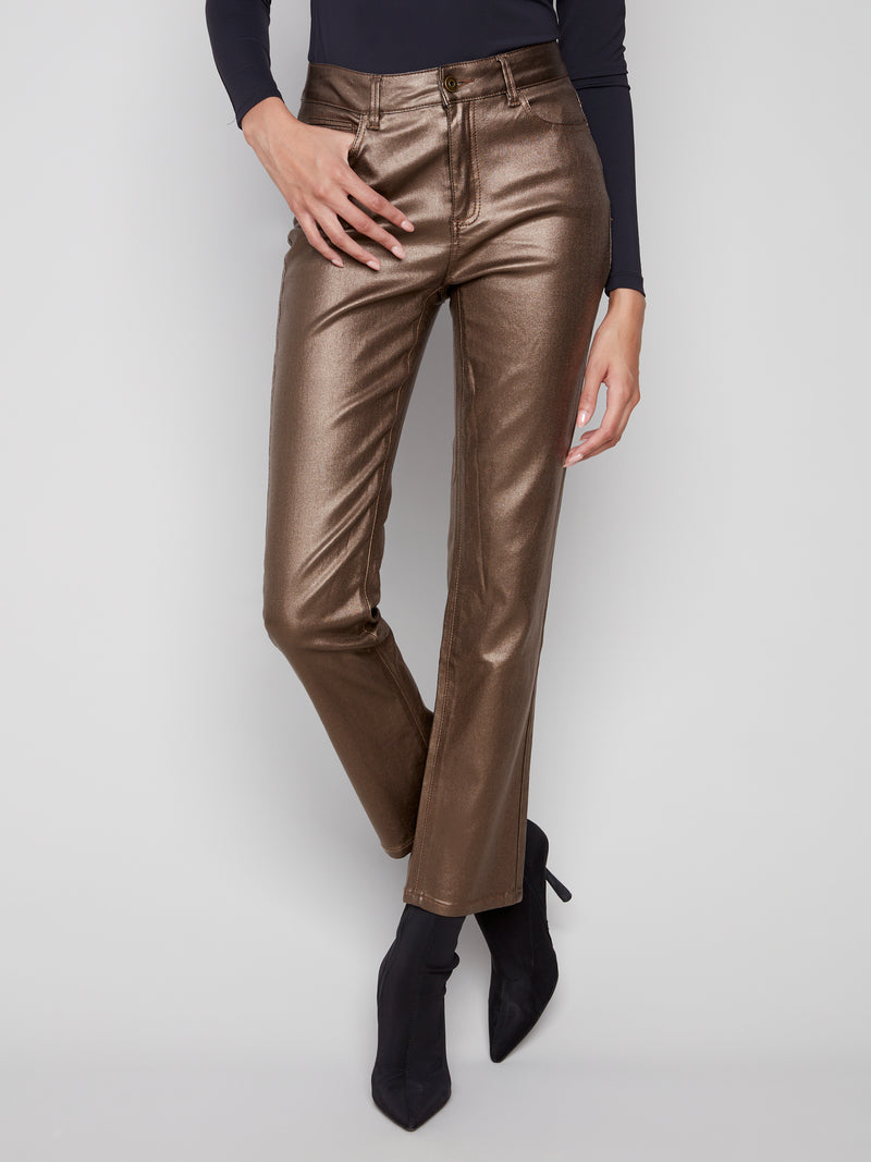 Charlie B Slim Leg Metallic Twill Pants