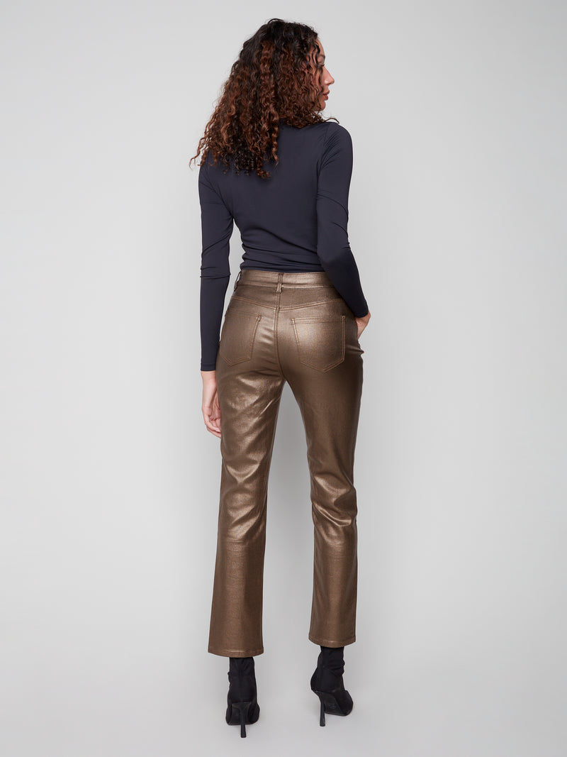 Charlie B Slim Leg Metallic Twill Pants
