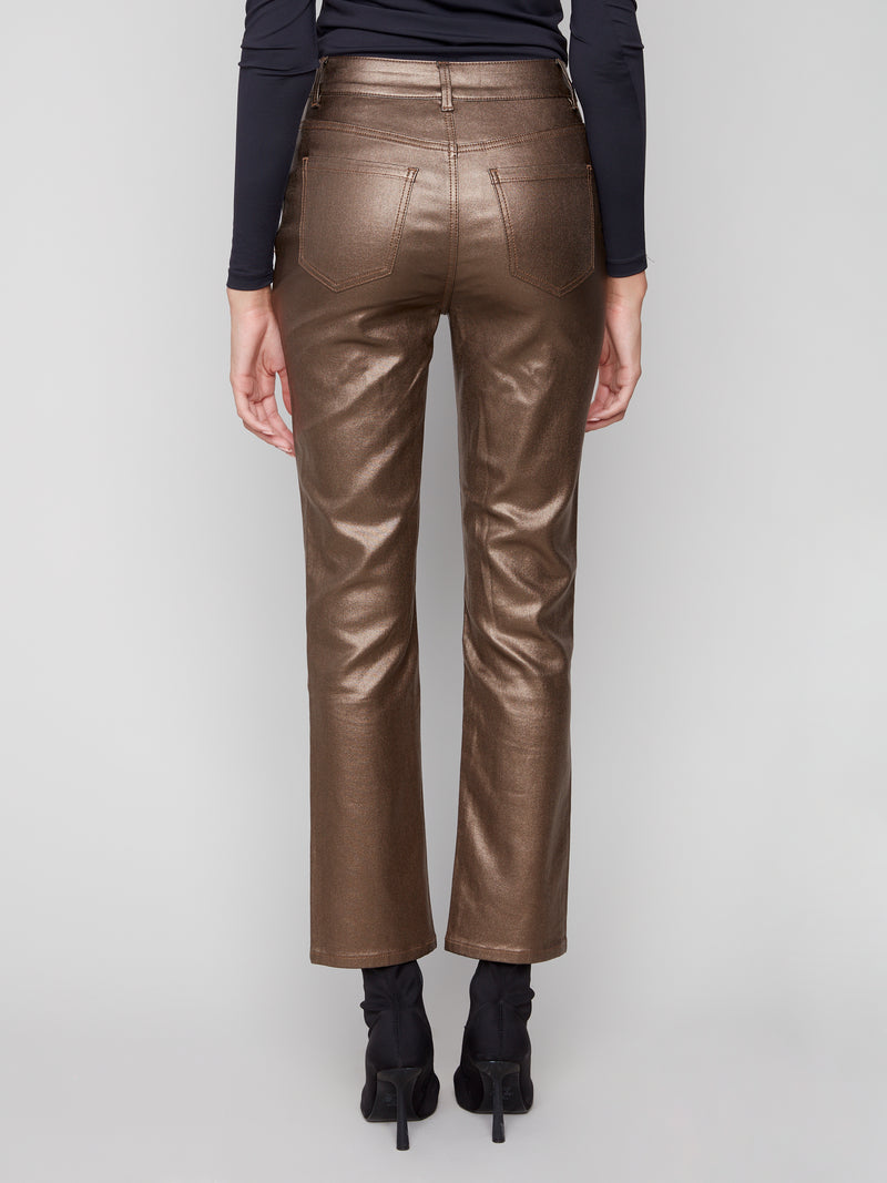 Charlie B Slim Leg Metallic Twill Pants