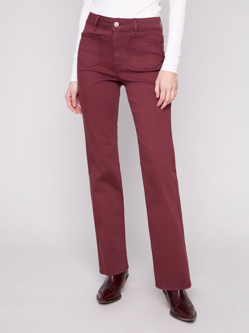 Charlie B Flared Leg Pants w/Patch Pockets