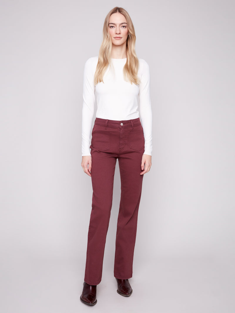 Charlie B Flared Leg Pants w/Patch Pockets