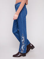 Charlie B Straight Leg Jeans w/Embroidery
