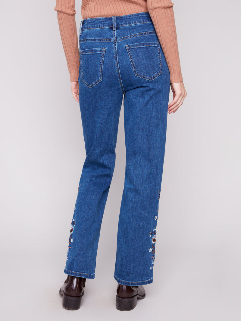 Charlie B Straight Leg Jeans w/Embroidery