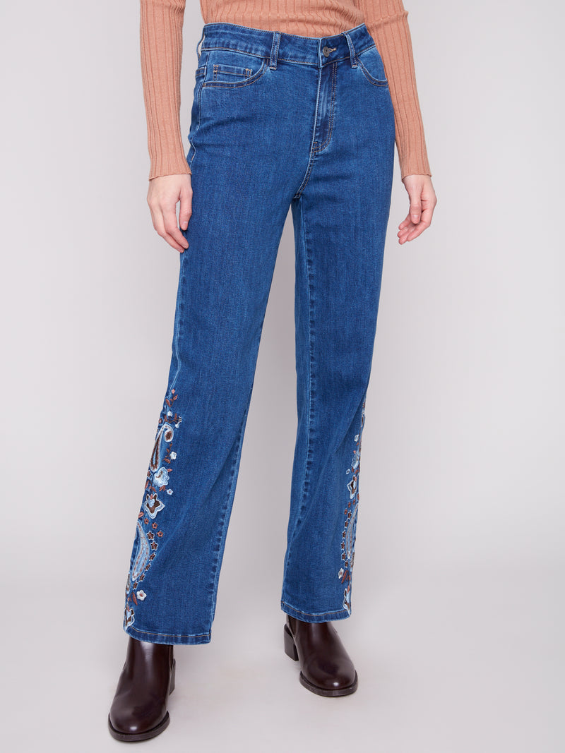 Charlie B Straight Leg Jeans w/Embroidery