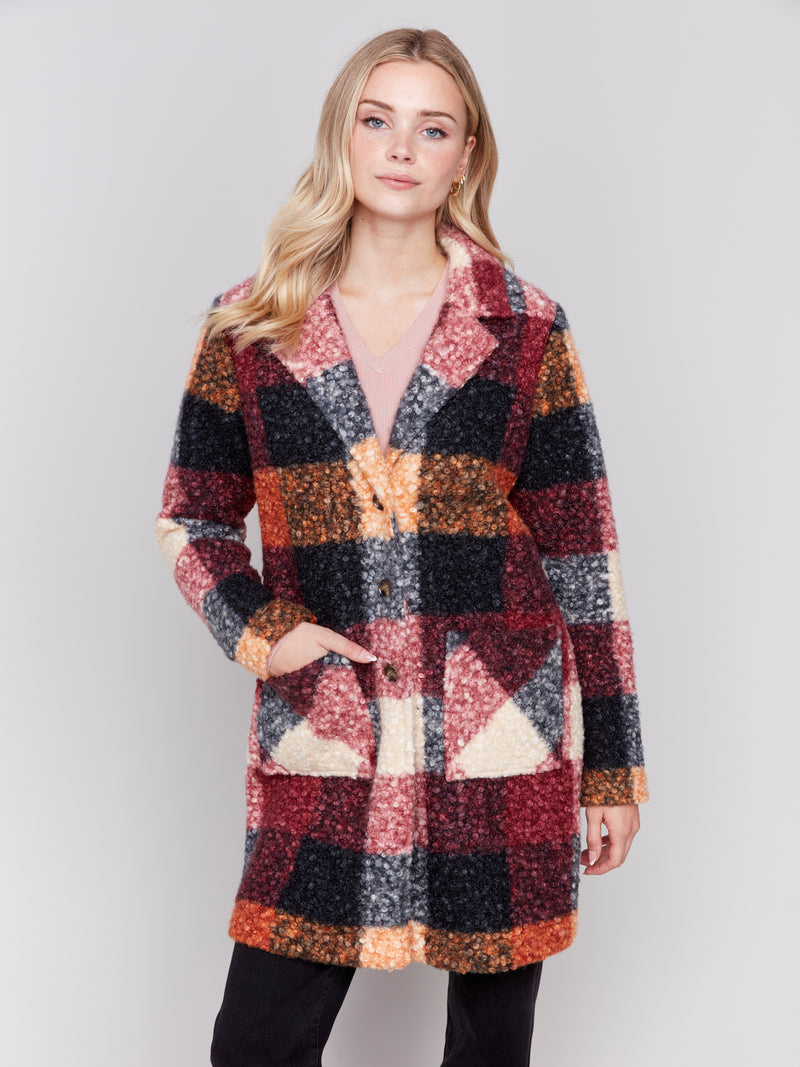 Charlie B Plaid Boucle Coat